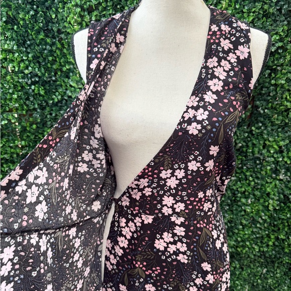 LOFT Outlet Black/Pink Floral Sleeveless Wrap Dress - Picture 3 of 6